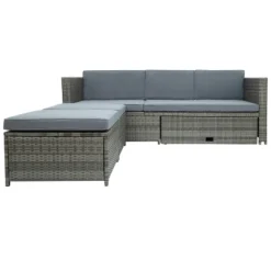 4pc Outdoor Wicker Conversation Sectional Set With Cushions - Gray - GODEER -Crosley Shop GUEST 382d65ee 629b 49fd a103 84ed08f8dd4c