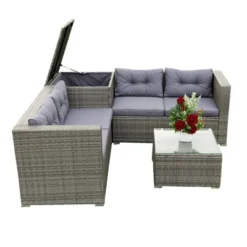 4pc Wicker Patio Conversation Seating Set With Thick Cushions - Gray - GODEER -Crosley Shop GUEST 383165ef 8a46 4743 a96b 7f5ffca7b1a2