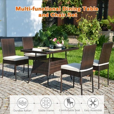 Costway 10 PCS Patio Rattan Dining Set Glass Table High Back Chair Garden Deck Mix Brown 5 Costway 10 PCS Patio Rattan Dining Set Glass Table High Back Chair Garden Deck Mix Brown - Image 3