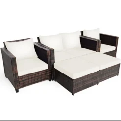 Costway 5PCS Patio Rattan Furniture Set Loveseat Sofa Ottoman Cushioned RedWhite -Crosley Shop GUEST 3850caa9 1c66 495d ba9a 5c23c3bf63d8
