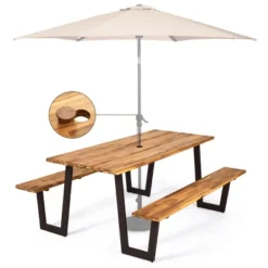 Costway Patented Picnic Table With 2 Benches 70'' Dining Table Set With Seats And Umbrella Hole -Crosley Shop GUEST 38a85078 ab1d 4674 9158 1e820f498a21
