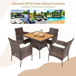 Costway 5PCS Patio Rattan Dining Furniture Set Arm Chair Wooden Table Top -Crosley Shop GUEST 38b83905 4ab1 49ca a36c 46ce10cd3822