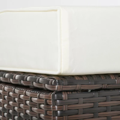 Outsunny 2 Pc 20" Outdoor PE Rattan Wicker Ottoman, Fade-Resistant Patio Footrest With Soft Cushion, Steel Frame, Brown, White 6 Outsunny 2 Pc 20" Outdoor PE Rattan Wicker Ottoman, Fade-Resistant Patio Footrest With Soft Cushion, Steel Frame, Brown, White - Image 4