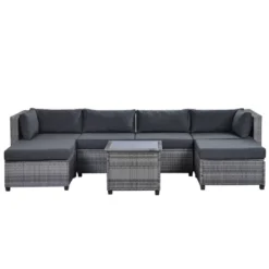 7pc Outdoor Set With Rattan Sofa & Cushions - Gray - GODEER 19 7pc Outdoor Set With Rattan Sofa & Cushions - Gray - GODEER -Crosley Shop GUEST 3986ffa1 d58f 4c7e 9de7 5b3681b015d1
