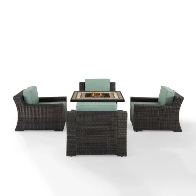 Beaufort 5 Pc Outdoor Wicker Chair Set 4 Chairs With Fire Table Mist/Brown - Crosley 3 Beaufort 5 Pc Outdoor Wicker Chair Set 4 Chairs With Fire Table Mist/Brown - Crosley