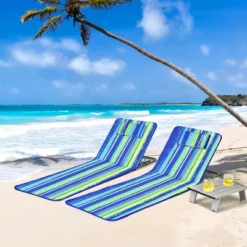 Costway 3-Piece Beach Lounge Chair Mat Set 2 Adjustable Lounge Chairs With Table BlueStripe 22 Costway 3-Piece Beach Lounge Chair Mat Set 2 Adjustable Lounge Chairs With Table BlueStripe -Crosley Shop GUEST 3a580568 af17 4593 95e7 9dea21274b85