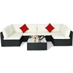 Costway 7PCS Patio Rattan Furniture Set Sectional Sofa Cushioned Glass Table Steel Frame -Crosley Shop GUEST 3a6f8ef0 9eb8 42b3 aaba fc46919eff4f