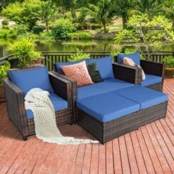 Costway 5PCS Patio Rattan Furniture Set Loveseat Sofa Ottoman Cushioned RedWhite -Crosley Shop GUEST 3b73687e cc47 432b 91e4 7dedd1a12a4b