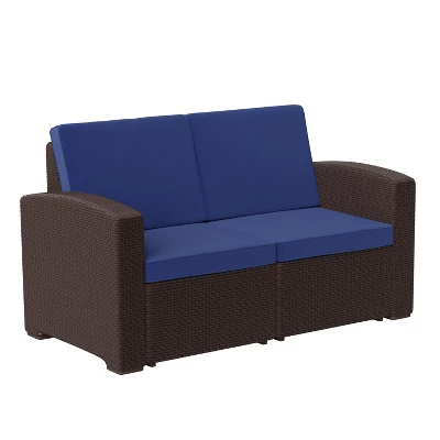 Emma And Oliver Faux Rattan Loveseat With All-Weather Cushions 12 Emma And Oliver Faux Rattan Loveseat With All-Weather Cushions - Image 10