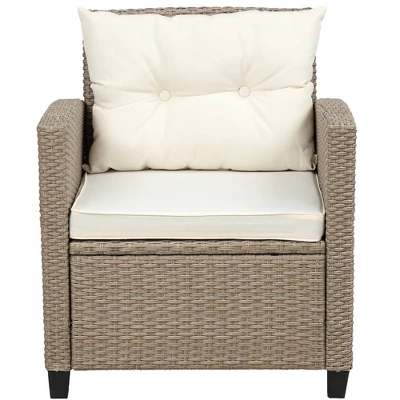 4pc Wicker Patio Sectional Seating Set With Cushions - Beige/Brown - GODEER 8 4pc Wicker Patio Sectional Seating Set With Cushions - Beige/Brown - GODEER - Image 6