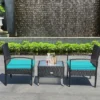 Tangkula 3 PCS Patio Wicker Rattan Furniture Set Coffee Table & 2 Rattan Chair W/ Cushion Turquoise -Crosley Shop GUEST 3e14e645 a559 466f aa11 cda7c7504461