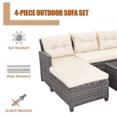 Costway 4PCS Patio Rattan Furniture Set Sofa Ottoman Cushion Garden Deck White/Gray 6 Costway 4PCS Patio Rattan Furniture Set Sofa Ottoman Cushion Garden Deck White/Gray - Image 4