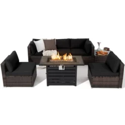 Tangkula 7PCS Patio Rattan Furniture Set 42" Fire Pit Table W/ Cover Cushioned -Crosley Shop GUEST 3eb2c258 38f8 4b16 a357 7198bd0c5e37