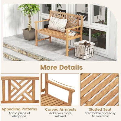 Costway Patio Acacia Wood 2-Person Slatted Bench Outdoor Loveseat Chair Garden Natural 10 Costway Patio Acacia Wood 2-Person Slatted Bench Outdoor Loveseat Chair Garden Natural - Image 8