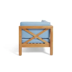 2pc Brava Outdoor Acacia Wood Right Arm Loveseat & Coffee Table With Cushion Teak/Blue - Christopher Knight Home 14 2pc Brava Outdoor Acacia Wood Right Arm Loveseat & Coffee Table With Cushion Teak/Blue - Christopher Knight Home -Crosley Shop GUEST 4223d632 4b80 4b78 b7a2 646893c0be6e