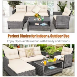 Costway 4PCS Patio Rattan Furniture Set Sofa Ottoman Cushion Garden Deck White/Gray 14 Costway 4PCS Patio Rattan Furniture Set Sofa Ottoman Cushion Garden Deck White/Gray -Crosley Shop GUEST 4248c117 6d9d 40ef 9ae1 afaed45f392e