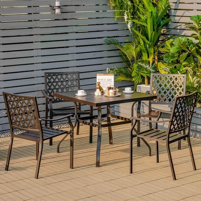 Costway 37'' Patio Square Dining Table Metal Slat W/1.57'' Umbrella Hole Garden 3 Costway 37'' Patio Square Dining Table Metal Slat W/1.57'' Umbrella Hole Garden