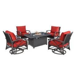 Kinger Home Novi 5-Piece Rattan Wicker Propane Fire Pit Set With An Aluminum Frame -Crosley Shop GUEST 42b11eb8 6657 4cac 9619 9524fbaef6f6