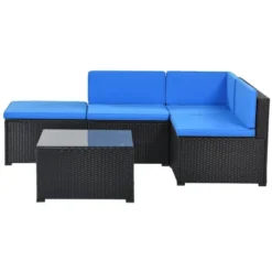 5pc Wicker Patio Sectional Seating Set With Cushions - Black/Blue - GODEER 38 5pc Wicker Patio Sectional Seating Set With Cushions - Black/Blue - GODEER -Crosley Shop GUEST 42c510fa cb93 464c ab75 bb51358185d0