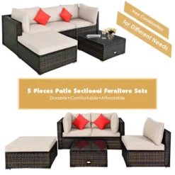 Costway 5PCS Outdoor Patio Rattan Furniture Set Sectional Conversation W/Beige Cushion -Crosley Shop GUEST 443e92b5 bf69 4a33 a5ea b2a6bdc83d22