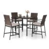 5pc Outdoor Bar Set With Cushions & Square Metal Table With Umbrella Hole - Captiva Designs