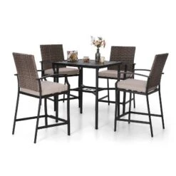 5pc Outdoor Bar Set With Cushions & Square Metal Table With Umbrella Hole - Captiva Designs