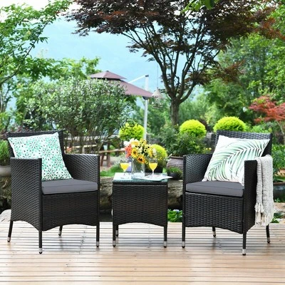 Costway Outdoor 3 PCS PE Rattan Wicker Furniture Sets Chairs Coffee Table Garden 12 Costway Outdoor 3 PCS PE Rattan Wicker Furniture Sets Chairs Coffee Table Garden - Image 10