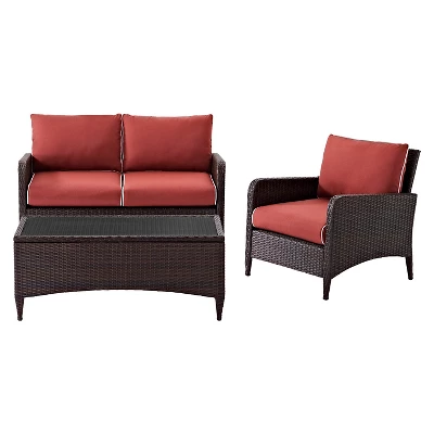 Kiawah 3 Piece Outdoor Wicker Seating Set Sangria - Crosley 3 Kiawah 3 Piece Outdoor Wicker Seating Set Sangria - Crosley