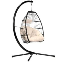 Egg Style Hanging Chair Cream W/Deep Cushion Soft Relaxing Luxury