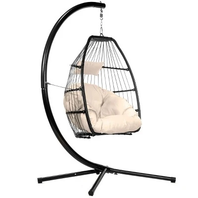 Egg Style Hanging Chair Cream W/Deep Cushion Soft Relaxing Luxury 3 Egg Style Hanging Chair Cream W/Deep Cushion Soft Relaxing Luxury