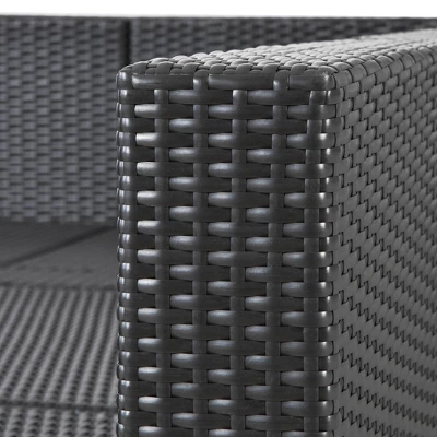 7pc Wicker Patio Conversation Set With Pillows & Cushions - Espresso/Blue - GODEER 4 7pc Wicker Patio Conversation Set With Pillows & Cushions - Espresso/Blue - GODEER - Image 2