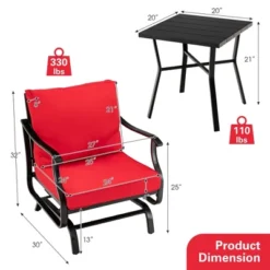 Tangkula 3PCS Outdoor Rocking Chair Set Patio Conversation Bistro Set W/ Red Cushions -Crosley Shop GUEST 4682f625 b38c 4395 a263 cad84ff8b49f