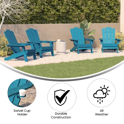 Emma And Oliver Set Of 4 Adirondack Chairs With Cup Holders, Weather Resistant HDPE Adirondack Chairs 7 Emma And Oliver Set Of 4 Adirondack Chairs With Cup Holders, Weather Resistant HDPE Adirondack Chairs - Image 5