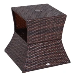 Outsunny Rattan Wicker Side Table With Umbrella Hole, 2 Tier Storage Shelf For All Weather For Outdoor, Patio, Garden, Backyard, Mixed Brown -Crosley Shop GUEST 4752e74a f3ea 48f5 b7a1 3b28a10015ef