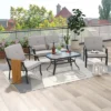 Costway 4 PCS Patio Furniture Set Outdoor Conversation Sofa Tempered Glass Coffee Table