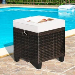 Costway 2PCS Patio Rattan Ottoman Cushioned Seat Beige -Crosley Shop GUEST 47d5d1ec a0aa 454e 850c 41c264f7ecdf