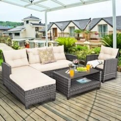 Costway 4PCS Patio Rattan Furniture Set Sofa Ottoman Cushion Garden Deck White/Gray 21 Costway 4PCS Patio Rattan Furniture Set Sofa Ottoman Cushion Garden Deck White/Gray -Crosley Shop GUEST 4850bb42 a9a7 4f16 8716 be978e7641f3