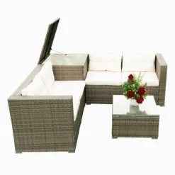 4pc Wicker Patio Seating Set With Cushions - Gray/Beige - GODEER -Crosley Shop GUEST 4870d8dd bd7d 4e50 8830 41bf90fbe4c2 1
