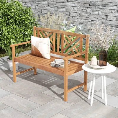 Costway Patio Acacia Wood 2-Person Slatted Bench Outdoor Loveseat Chair Garden Natural 5 Costway Patio Acacia Wood 2-Person Slatted Bench Outdoor Loveseat Chair Garden Natural - Image 3