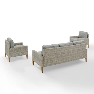 Capella Outdoor Wicker 3 Pc Sofa And Two Chair Set - Gray/Acorn - Crosley 4 Capella Outdoor Wicker 3 Pc Sofa And Two Chair Set - Gray/Acorn - Crosley - Image 2