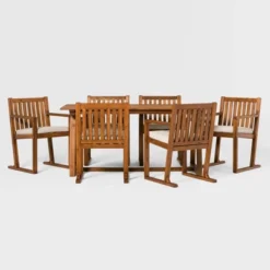 Saracina Home 7pc Modern Slatted Acacia Outdoor Dining Set With Trapezoid Legs -Crosley Shop GUEST 4a9c5be8 f083 42b7 b2bc 555b83314b2e