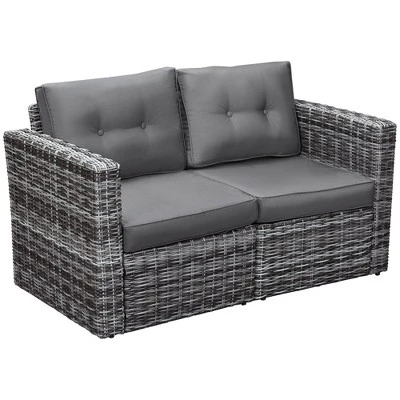 Outsunny 2 Piece Patio Wicker Corner Sofa Set, Outdoor PE Rattan Furniture, With Curved Armrests And Padded Cushions For Balcony, Garden, Or Lawn, Lawn 9 Outsunny 2 Piece Patio Wicker Corner Sofa Set, Outdoor PE Rattan Furniture, With Curved Armrests And Padded Cushions For Balcony, Garden, Or Lawn, Lawn - Image 7