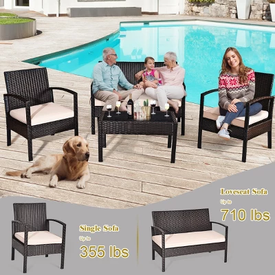 Costway 4PCS Patio Rattan Conversation Furniture Set Cushioned Seat Glass Table 9 Costway 4PCS Patio Rattan Conversation Furniture Set Cushioned Seat Glass Table - Image 7