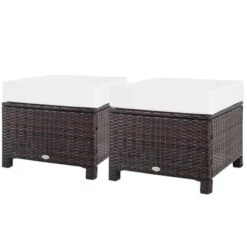 Outsunny 2 Pc 20" Outdoor PE Rattan Wicker Ottoman, Fade-Resistant Patio Footrest With Soft Cushion, Steel Frame, Dark Brown, White -Crosley Shop GUEST 4ae39110 d32d 4980 b7a0 be5228e84fd9