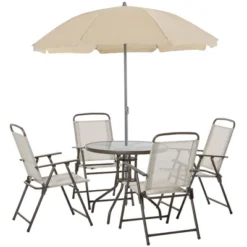 Outsunny 6 Piece Patio Dining Set For 4 With Umbrella, 4 Folding Dining Chairs & Round Glass Table For Garden, Backyard And Poolside -Crosley Shop GUEST 4b472418 ea4c 472e 9ec3 5809b84db53a