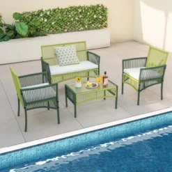 Costway 4PCS/8PCS Patio Round Wicker Conversation Set With Cushions Tempered Glass Side Table