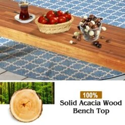 Costway Set Of 2 Patio Acacia Wood Dining Bench With Rustic Steel Legs Outdoor Indoor -Crosley Shop GUEST 4de32cb5 ce5d 4e6c be4f cd4636f32912