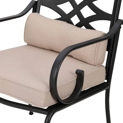 7pc Outdoor Dining Set With 6 Chairs With Seat & Back Cushions & Metal Rectangle Table With Umbrella Hole - Captiva Designs 5 7pc Outdoor Dining Set With 6 Chairs With Seat & Back Cushions & Metal Rectangle Table With Umbrella Hole - Captiva Designs - Image 3