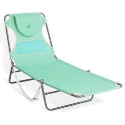 Crosley Shop 49 Ostrich Chaise Lounge Folding Sunbathing Poolside Beach Chair With Deluxe Padded 3N1 Outdoor Adjustable Reclining Beach Chair, Teal