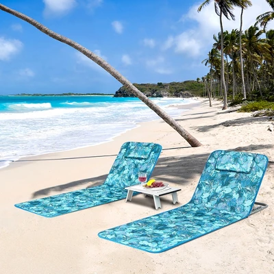 Costway 3-Piece Beach Lounge Chair Mat Set 2 Adjustable Lounge Chairs With Table BlueStripe 13 Costway 3-Piece Beach Lounge Chair Mat Set 2 Adjustable Lounge Chairs With Table BlueStripe - Image 12